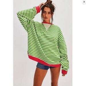 NWT Free People We The Free Classic Striped Oversized Crewneck